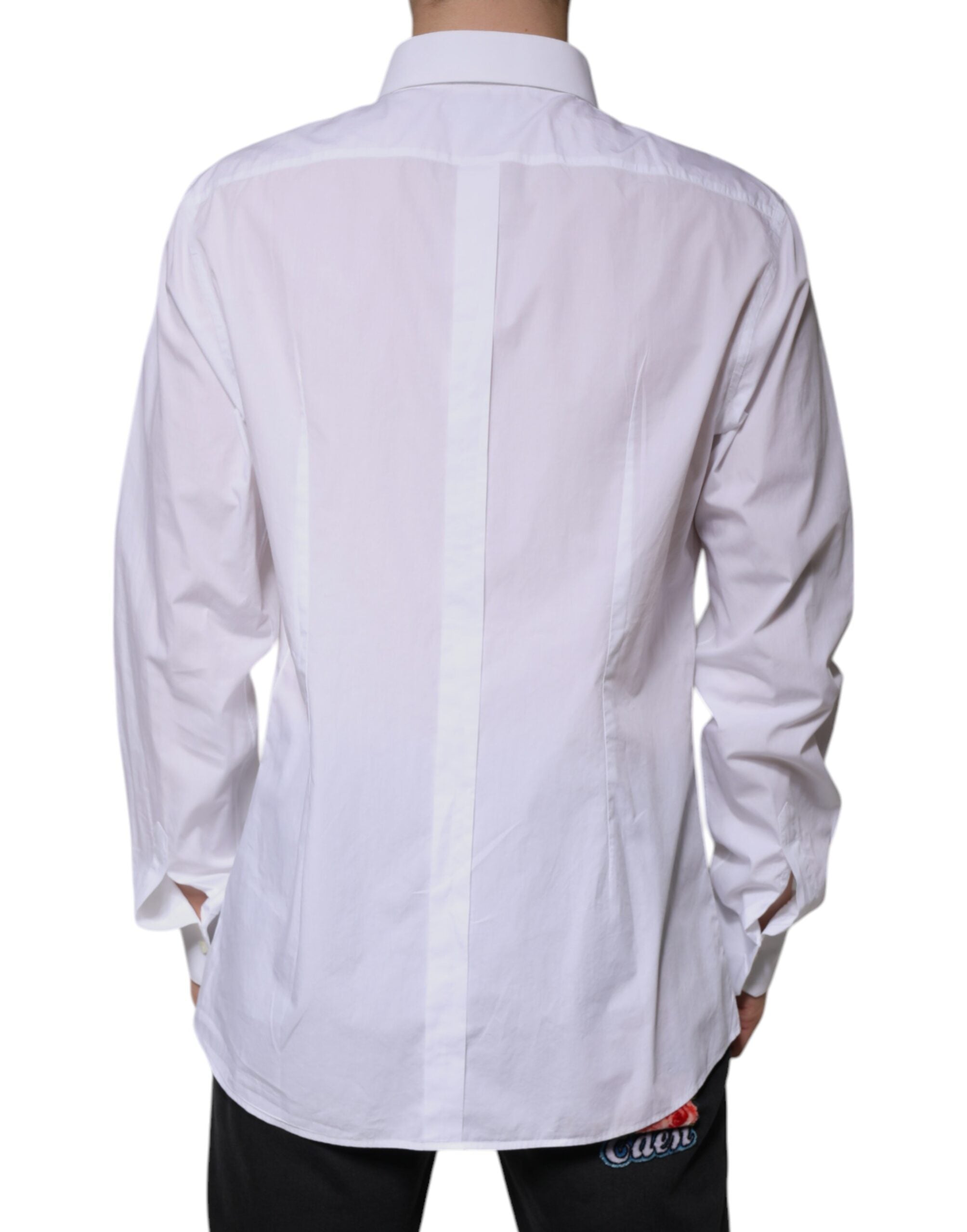 Dolce & Gabbana White Logo Cotton Shirt Slim Fit GOLD
